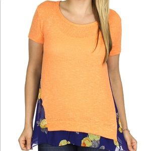 Orange Blue Floral Contrast Top